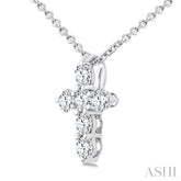 1/4 Ctw Round Cut Diamond Christian Cross 6-Stone Fashion Pendant With Chain in 14K White Gold